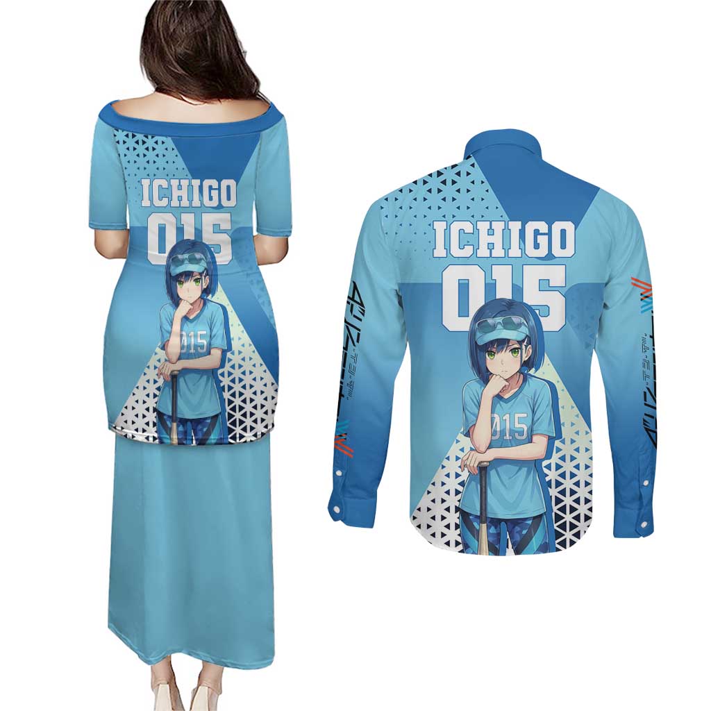 Ichigo Couples Matching Puletasi and Long Sleeve Button Shirt Cool Blue Baseball Anime Style