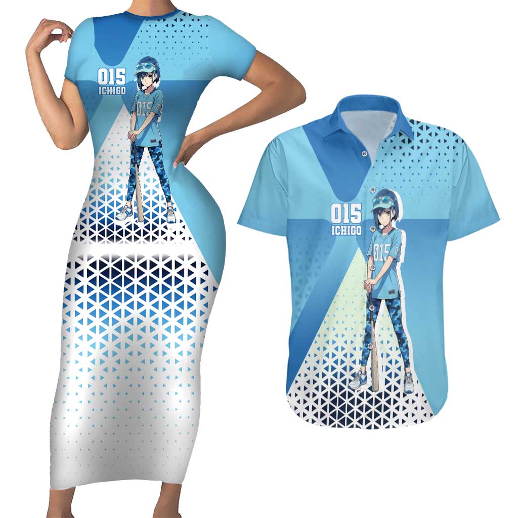 Ichigo Couples Matching Short Sleeve Bodycon Dress and Hawaiian Shirt Cool Blue Baseball Anime Style