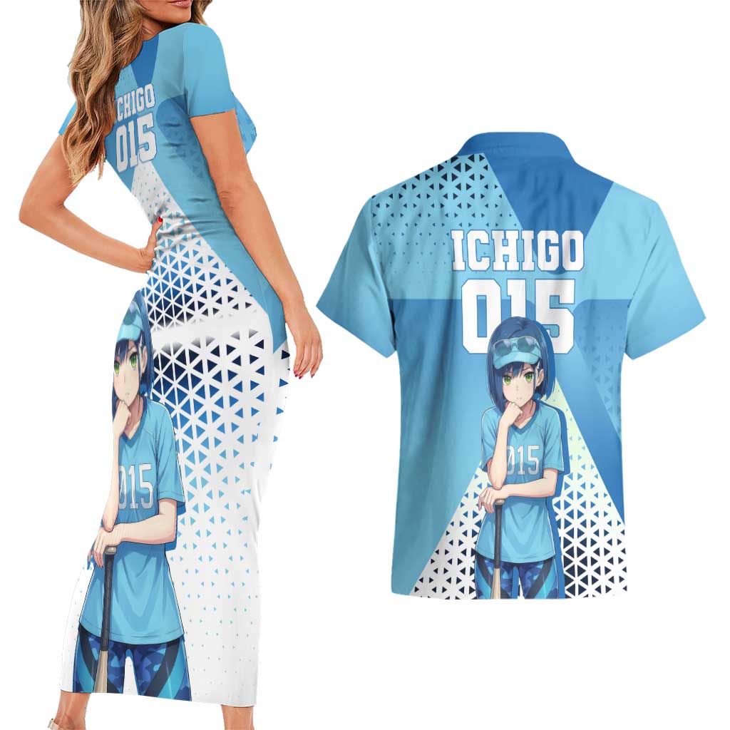 Ichigo Couples Matching Short Sleeve Bodycon Dress and Hawaiian Shirt Cool Blue Baseball Anime Style