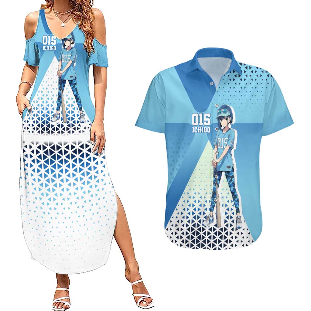 Ichigo Couples Matching Summer Maxi Dress and Hawaiian Shirt Cool Blue Baseball Anime Style