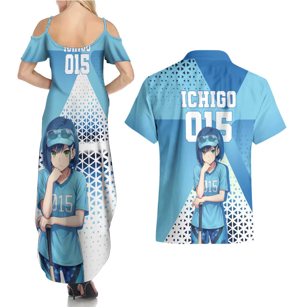 Ichigo Couples Matching Summer Maxi Dress and Hawaiian Shirt Cool Blue Baseball Anime Style