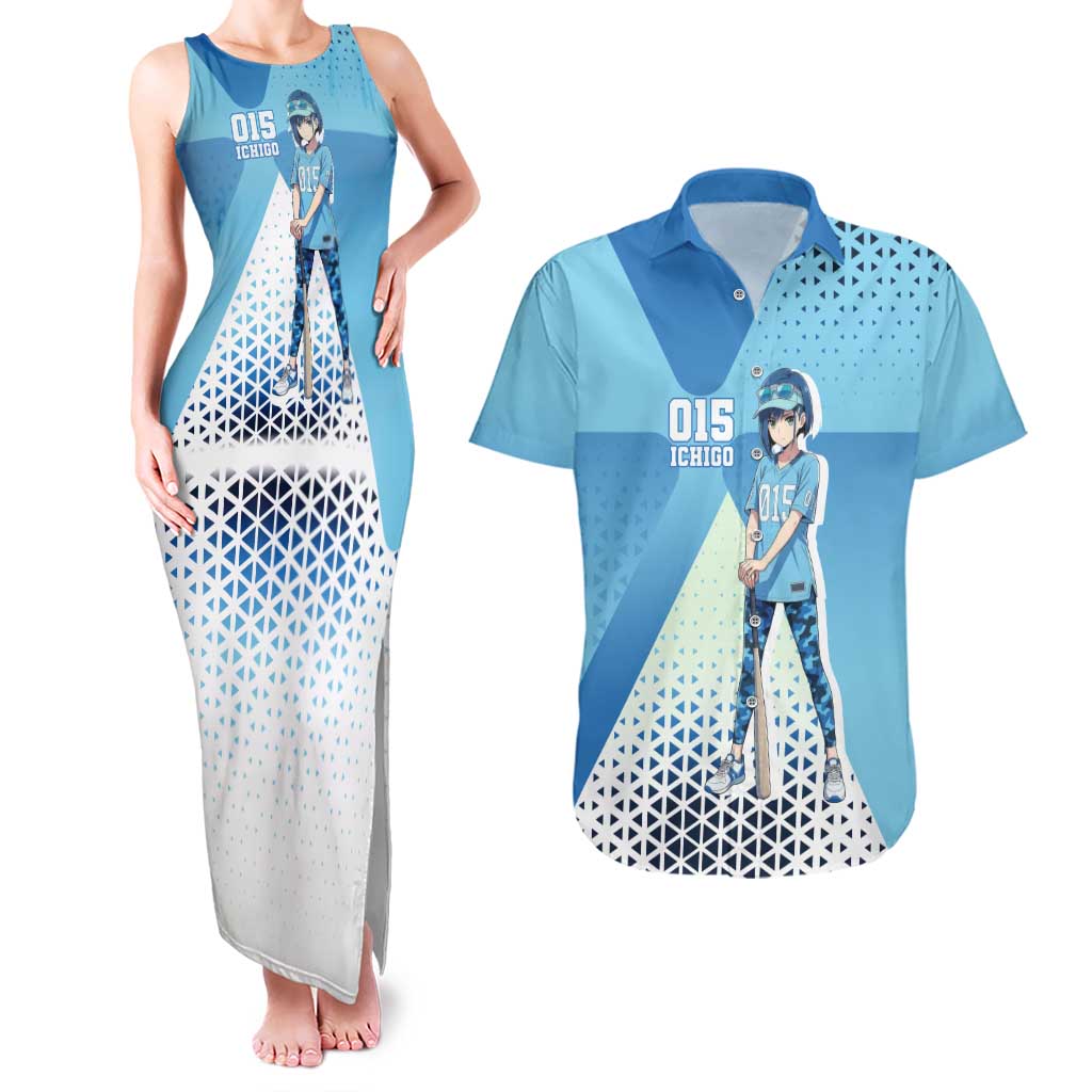 Ichigo Couples Matching Tank Maxi Dress and Hawaiian Shirt Cool Blue Baseball Anime Style