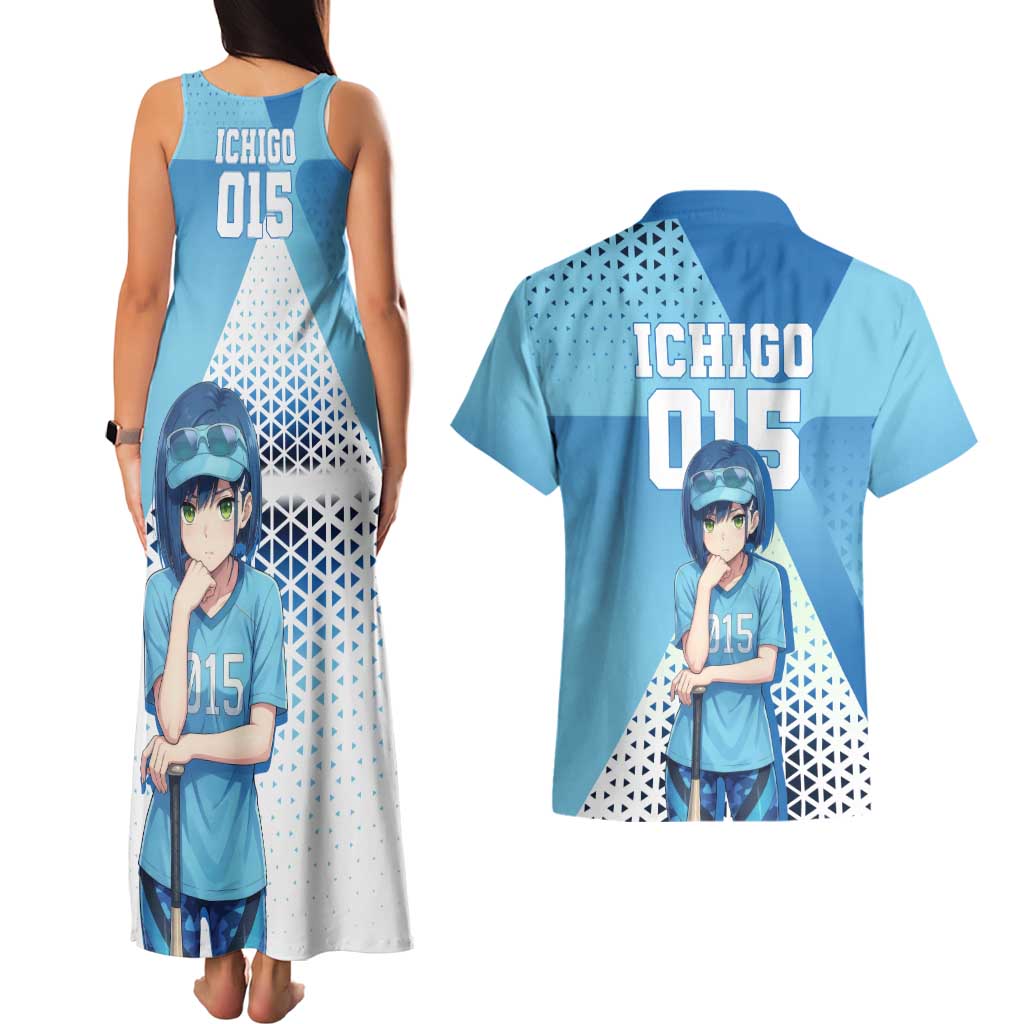 Ichigo Couples Matching Tank Maxi Dress and Hawaiian Shirt Cool Blue Baseball Anime Style