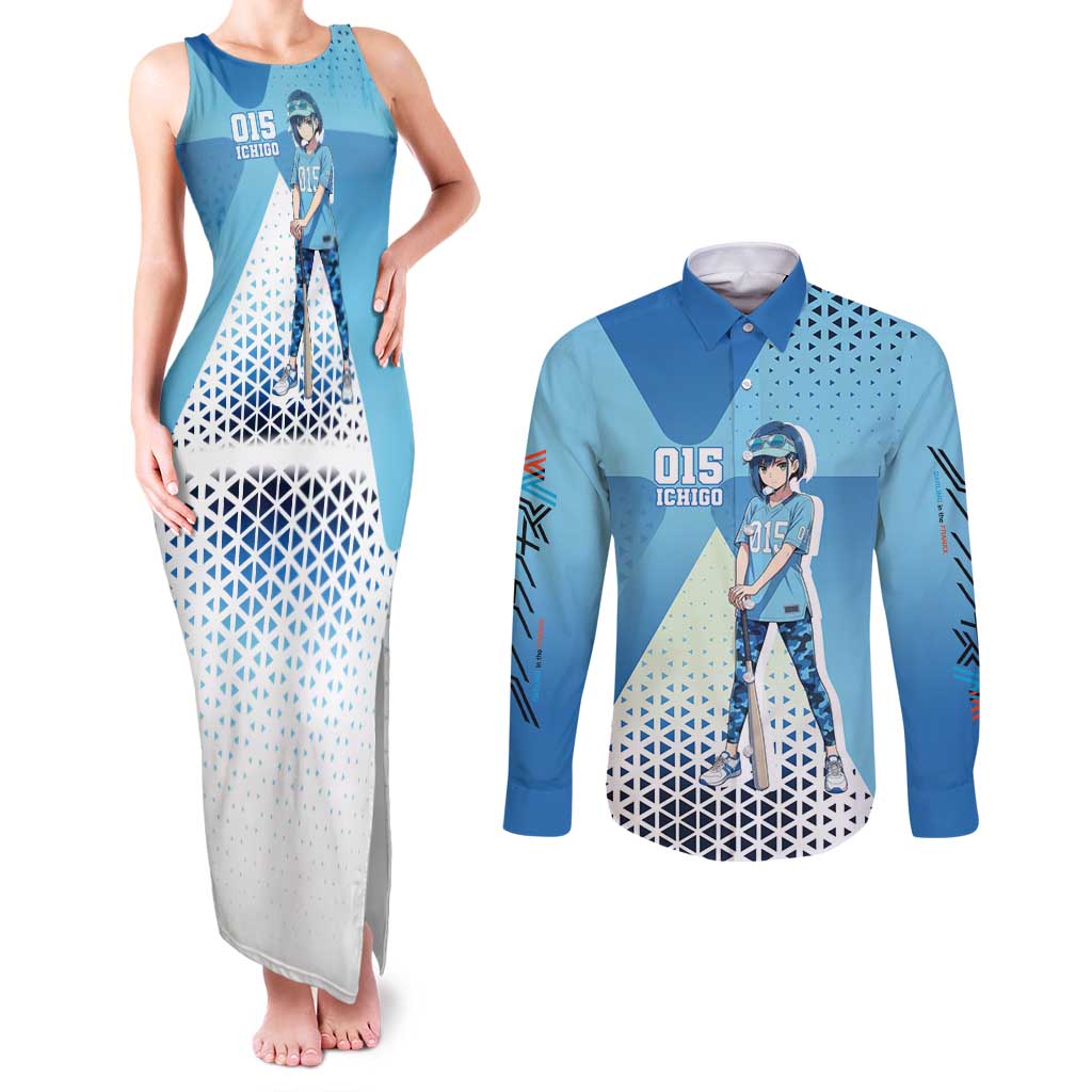 Ichigo Couples Matching Tank Maxi Dress and Long Sleeve Button Shirt Cool Blue Baseball Anime Style