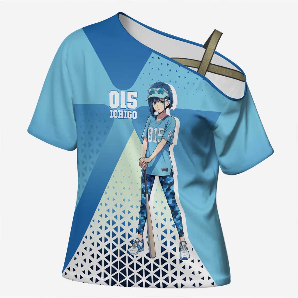 Ichigo Cross Shoulder Shirt Cool Blue Baseball Anime Style