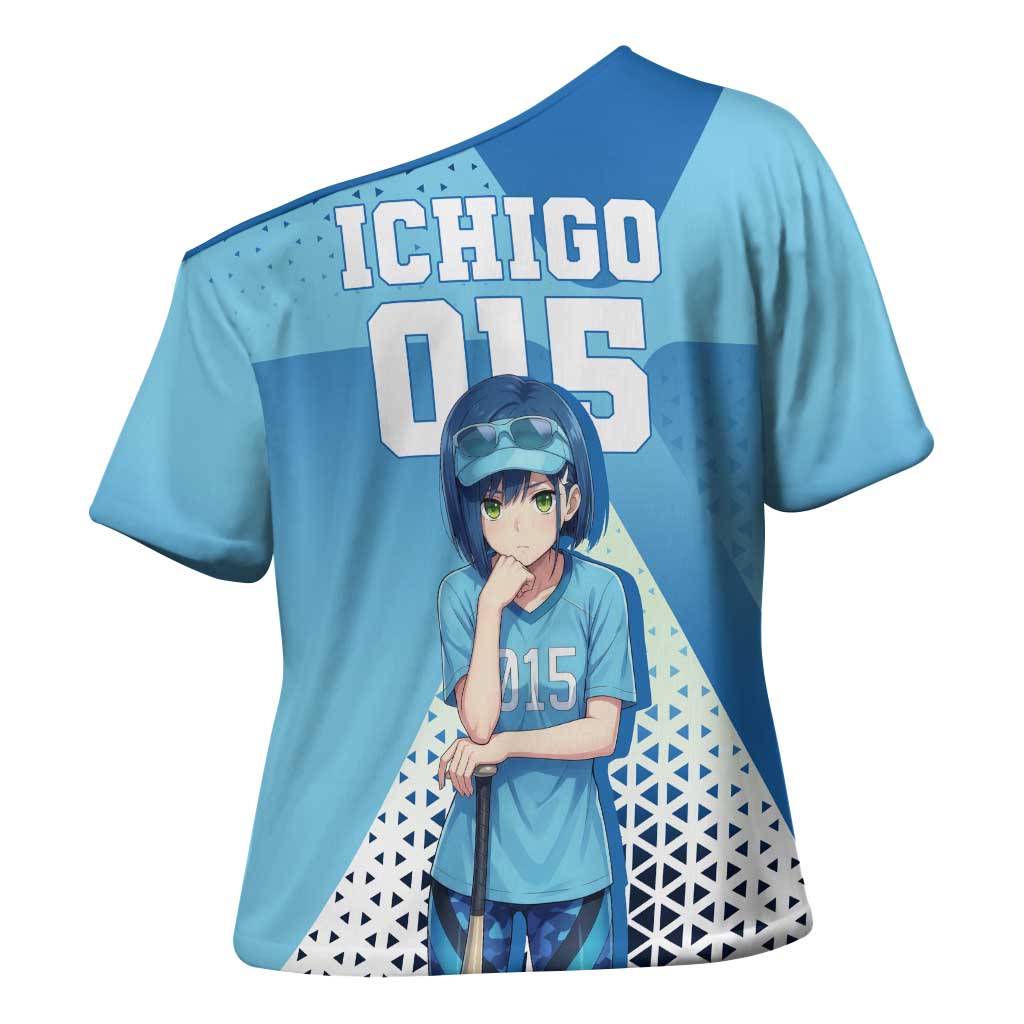 Ichigo Cross Shoulder Shirt Cool Blue Baseball Anime Style