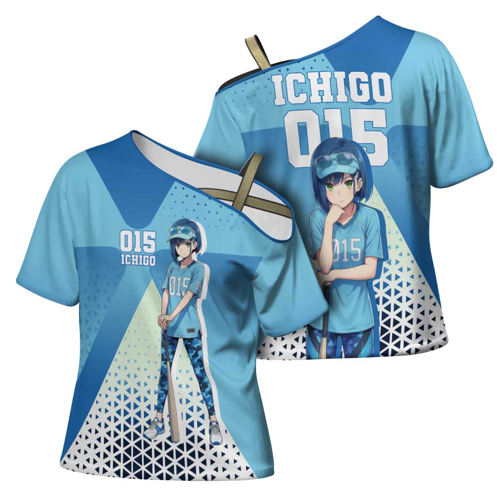 Ichigo Cross Shoulder Shirt Cool Blue Baseball Anime Style