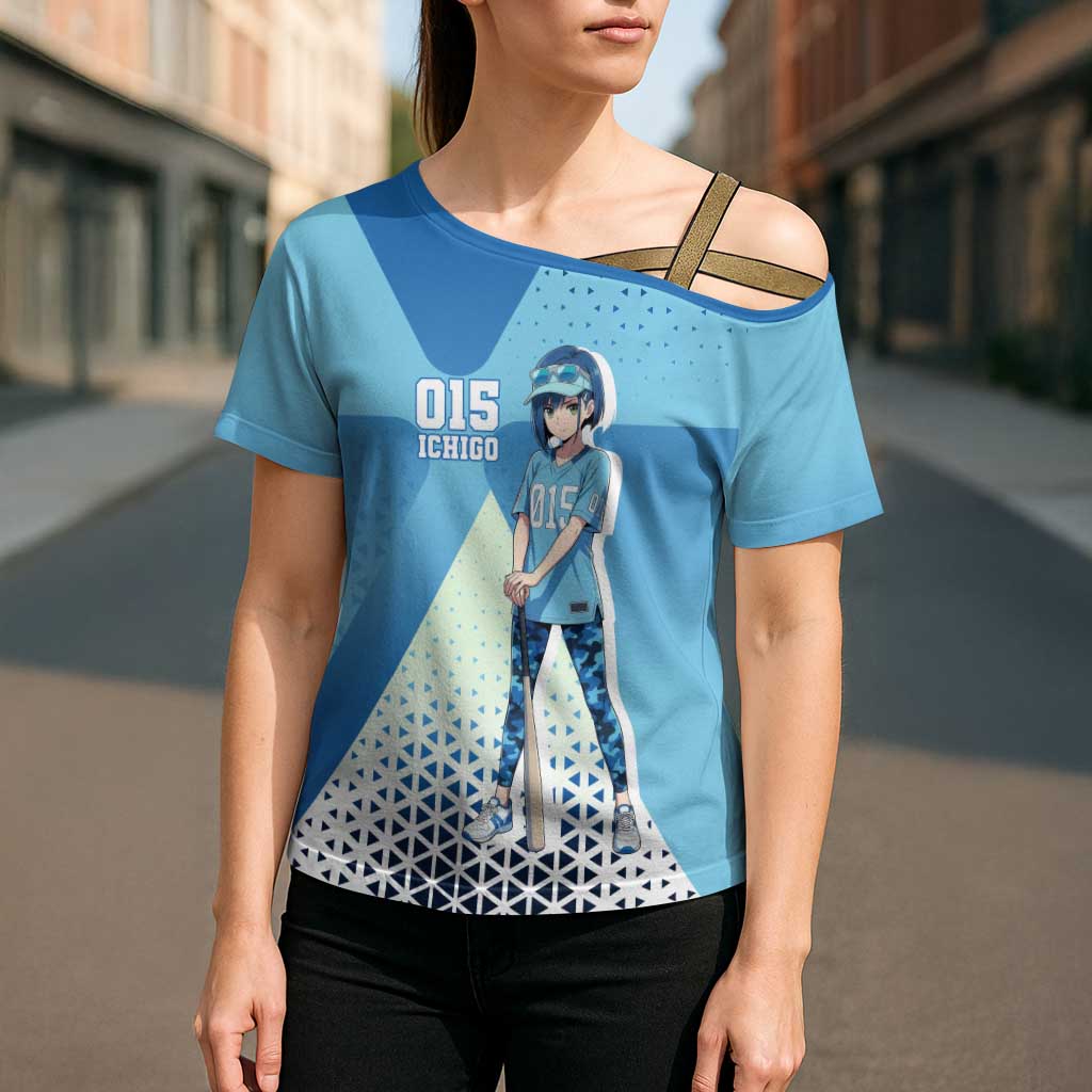 Ichigo Cross Shoulder Shirt Cool Blue Baseball Anime Style