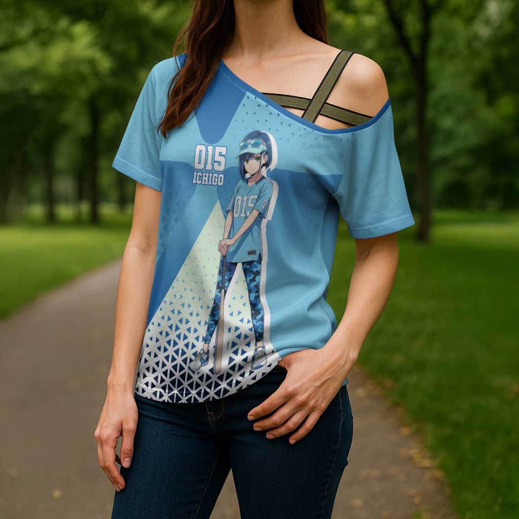 Ichigo Cross Shoulder Shirt Cool Blue Baseball Anime Style