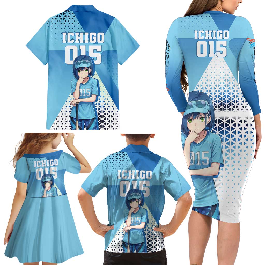 Ichigo Family Matching Long Sleeve Bodycon Dress and Hawaiian Shirt Cool Blue Baseball Anime Style