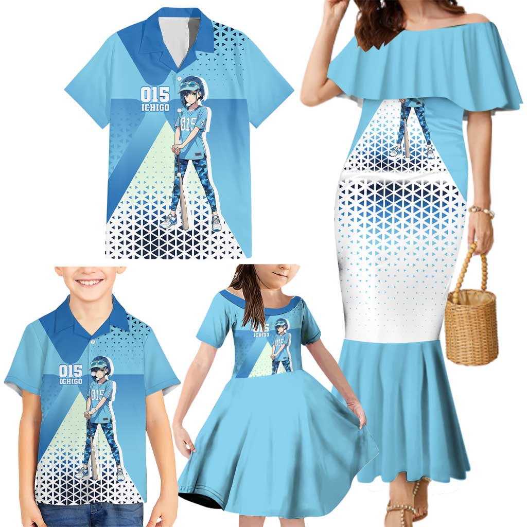 Ichigo Family Matching Mermaid Dress and Hawaiian Shirt Cool Blue Baseball Anime Style