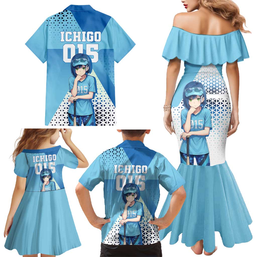 Ichigo Family Matching Mermaid Dress and Hawaiian Shirt Cool Blue Baseball Anime Style