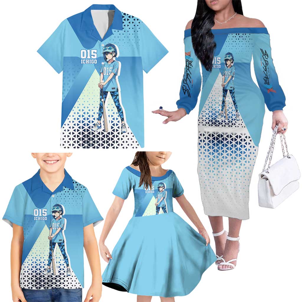 Ichigo Family Matching Off The Shoulder Long Sleeve Dress and Hawaiian Shirt Cool Blue Baseball Anime Style
