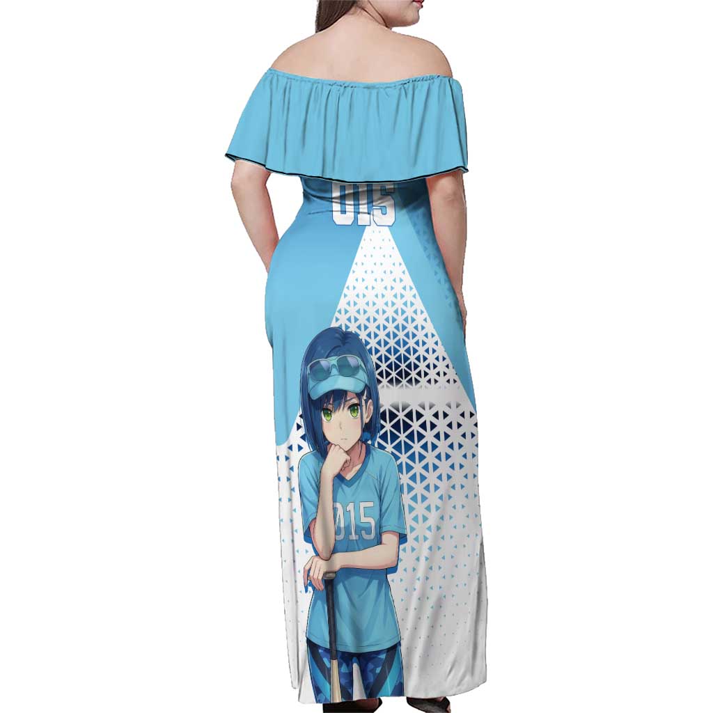 Ichigo Family Matching Off Shoulder Maxi Dress and Hawaiian Shirt Cool Blue Baseball Anime Style