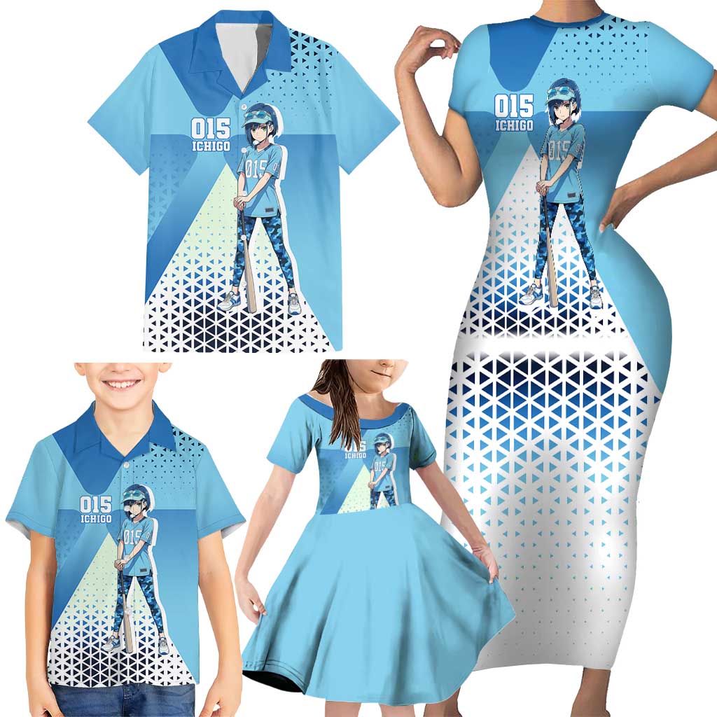 Ichigo Family Matching Short Sleeve Bodycon Dress and Hawaiian Shirt Cool Blue Baseball Anime Style