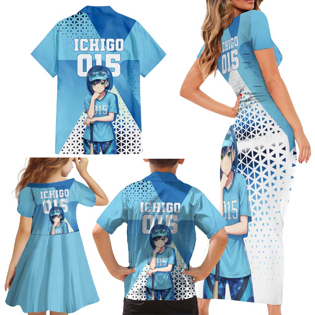 Ichigo Family Matching Short Sleeve Bodycon Dress and Hawaiian Shirt Cool Blue Baseball Anime Style