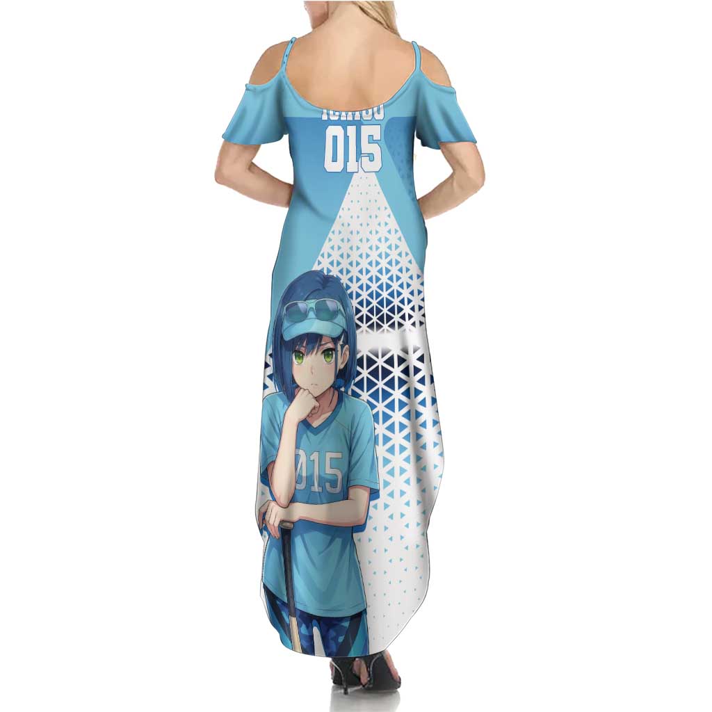 Ichigo Family Matching Summer Maxi Dress and Hawaiian Shirt Cool Blue Baseball Anime Style