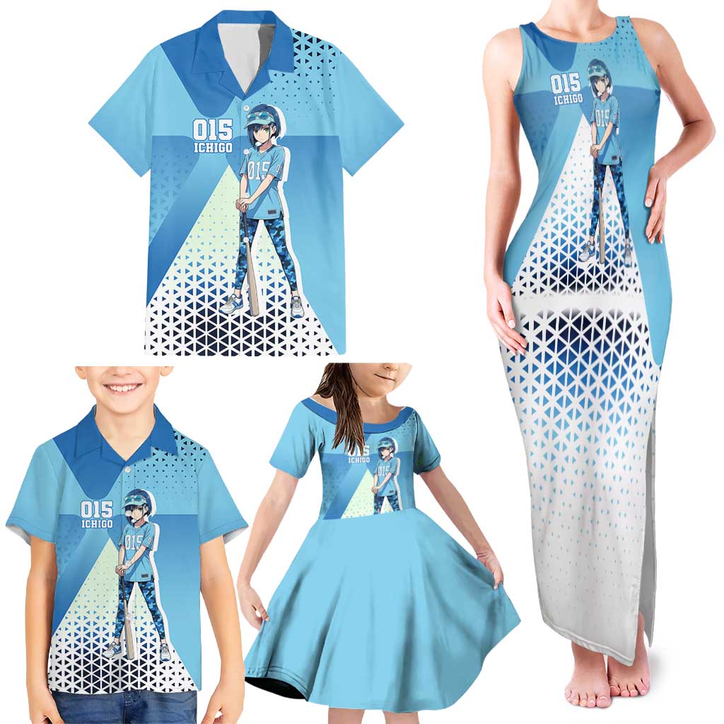 Ichigo Family Matching Tank Maxi Dress and Hawaiian Shirt Cool Blue Baseball Anime Style