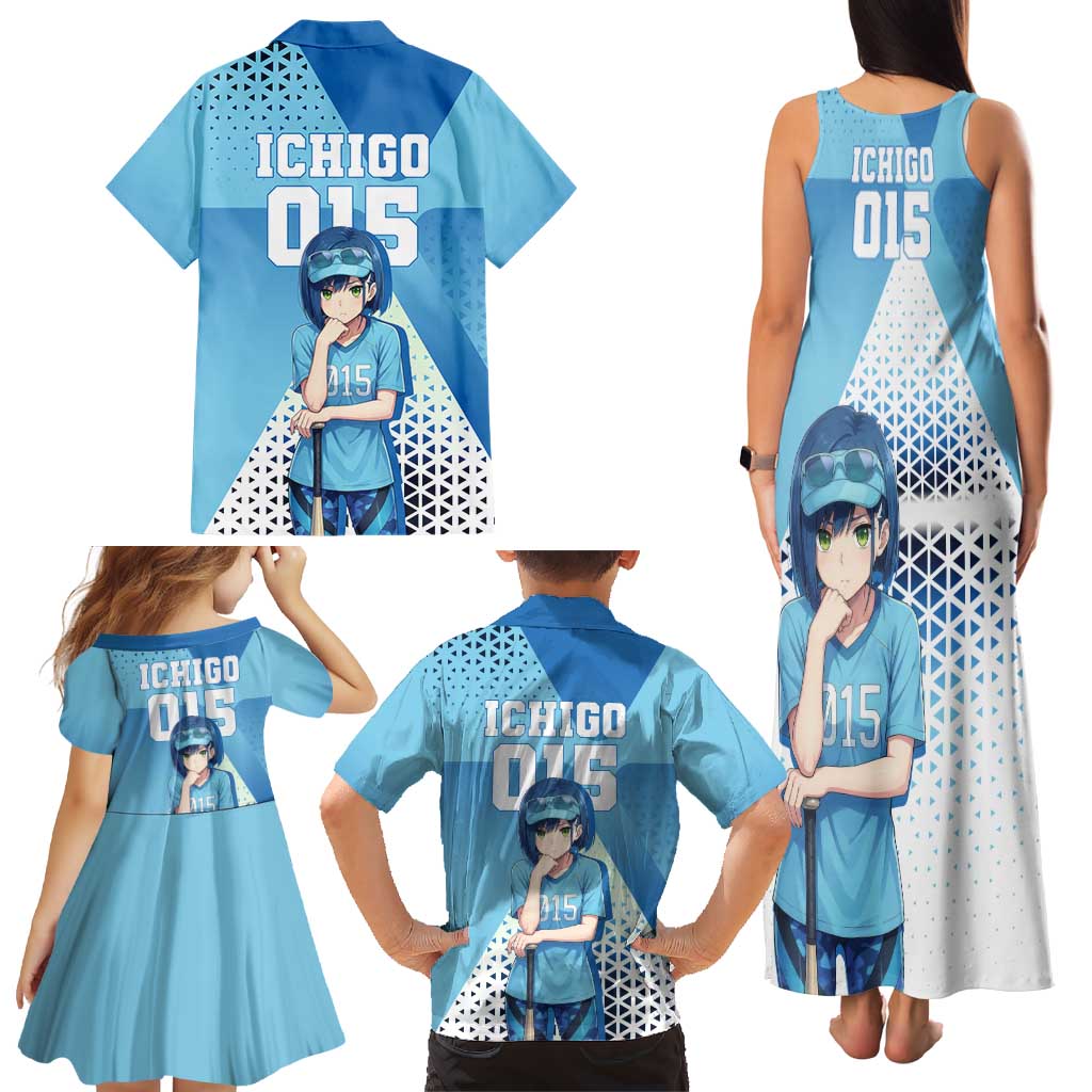 Ichigo Family Matching Tank Maxi Dress and Hawaiian Shirt Cool Blue Baseball Anime Style