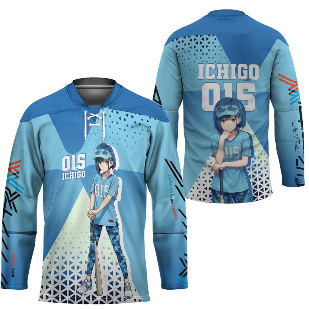 Ichigo Hockey Jersey Cool Blue Baseball Anime Style