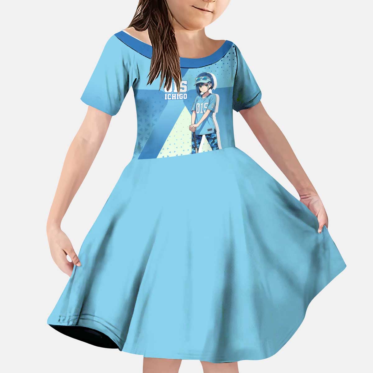 Ichigo Kid Short Sleeve Dress Cool Blue Baseball Anime Style