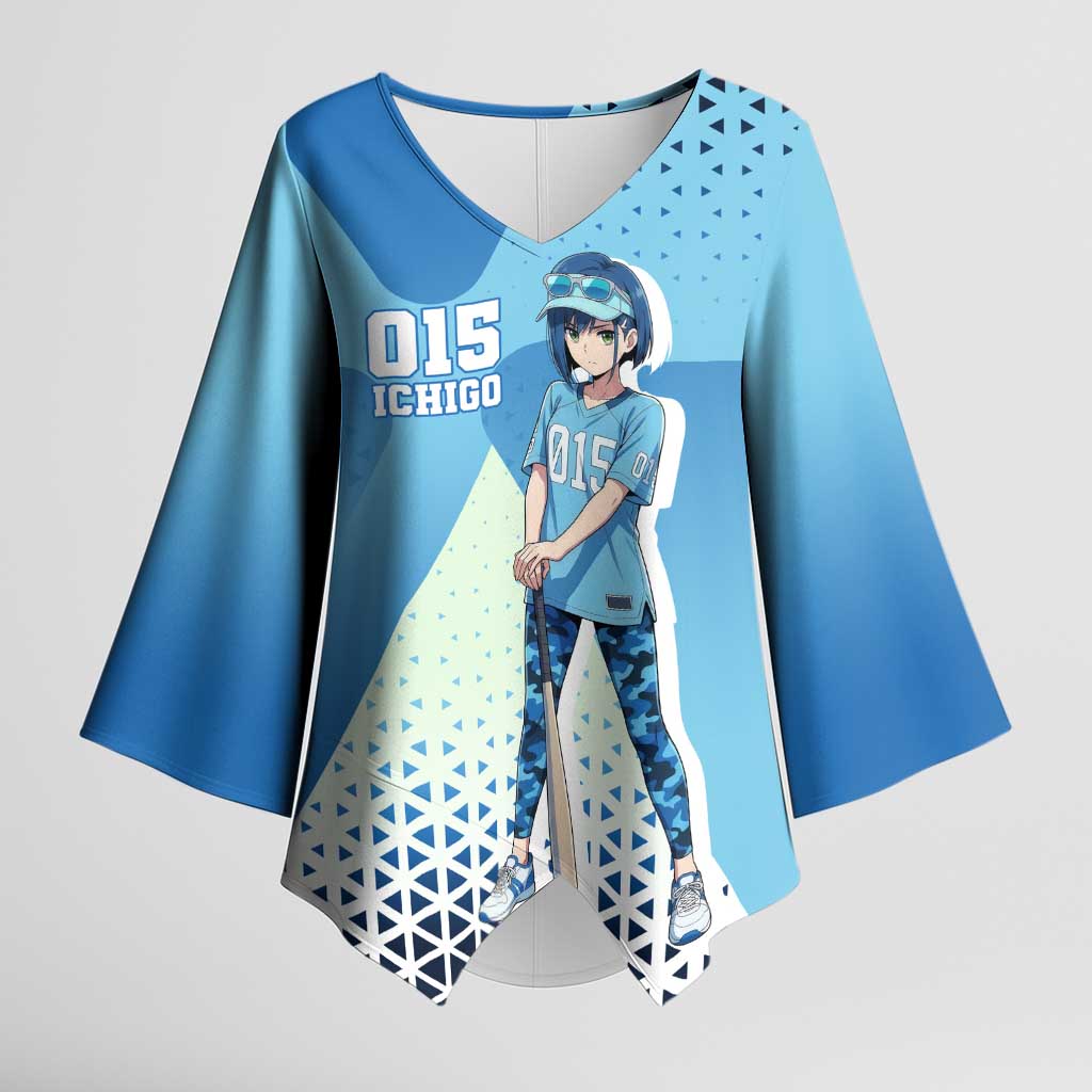 Ichigo Kimono Sleeve Blouse Cool Blue Baseball Anime Style