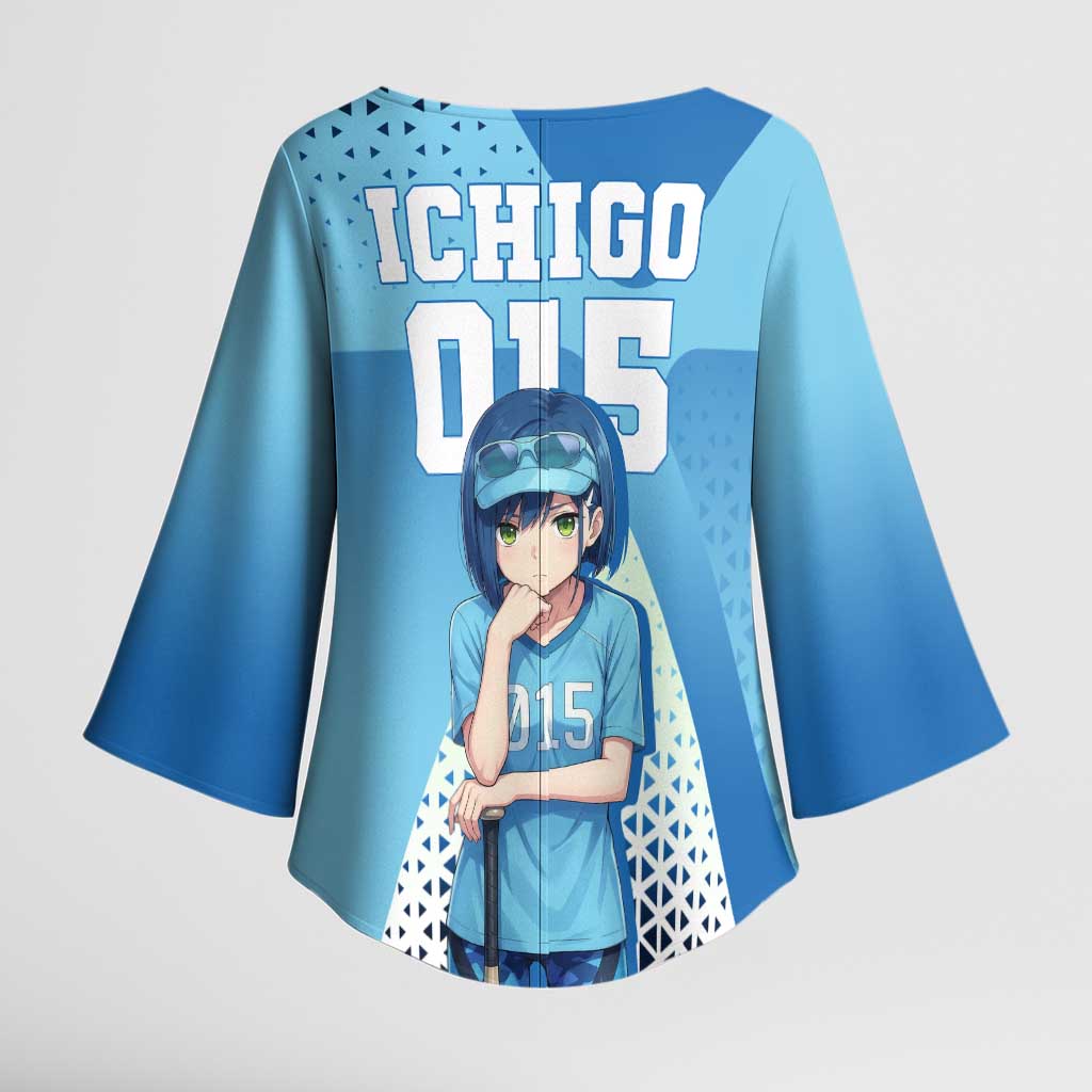 Ichigo Kimono Sleeve Blouse Cool Blue Baseball Anime Style