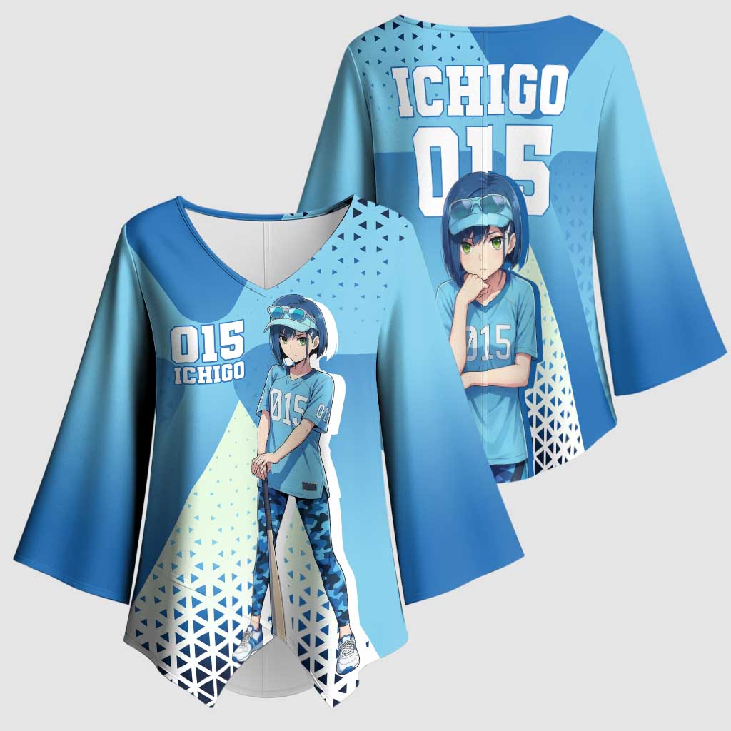 Ichigo Kimono Sleeve Blouse Cool Blue Baseball Anime Style