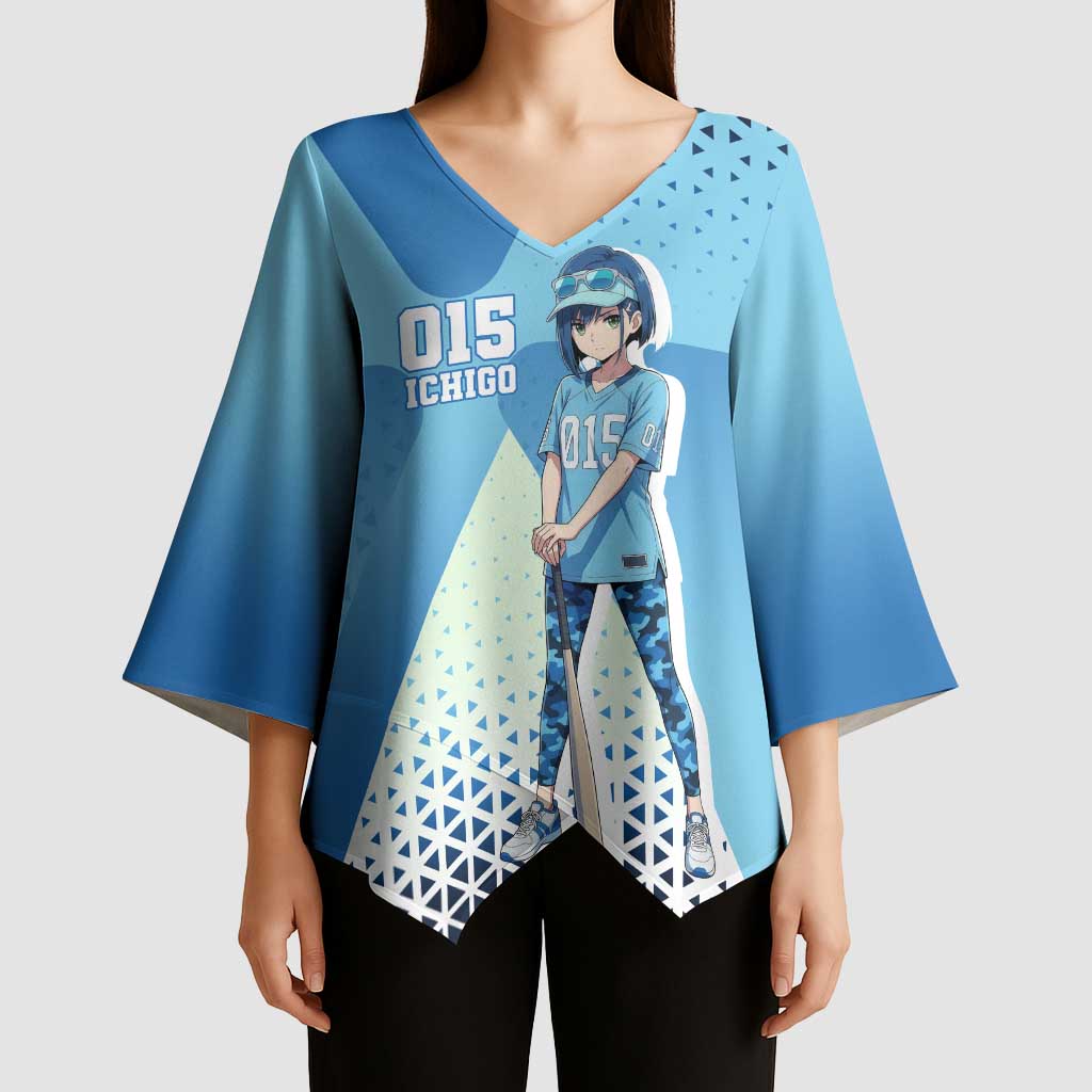 Ichigo Kimono Sleeve Blouse Cool Blue Baseball Anime Style