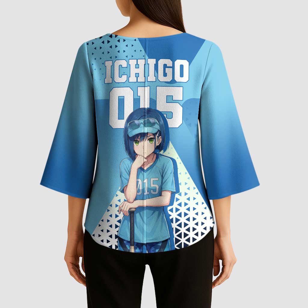 Ichigo Kimono Sleeve Blouse Cool Blue Baseball Anime Style