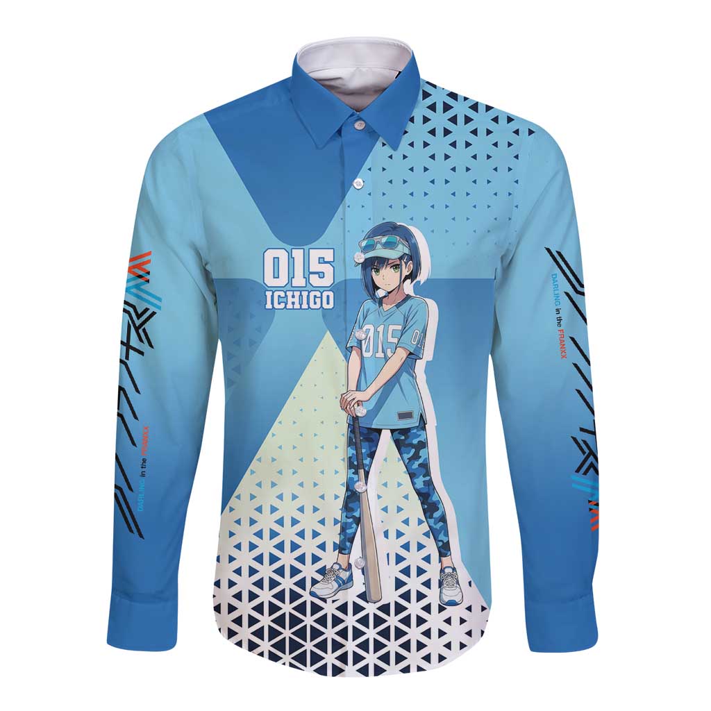 Ichigo Long Sleeve Button Shirt Cool Blue Baseball Anime Style