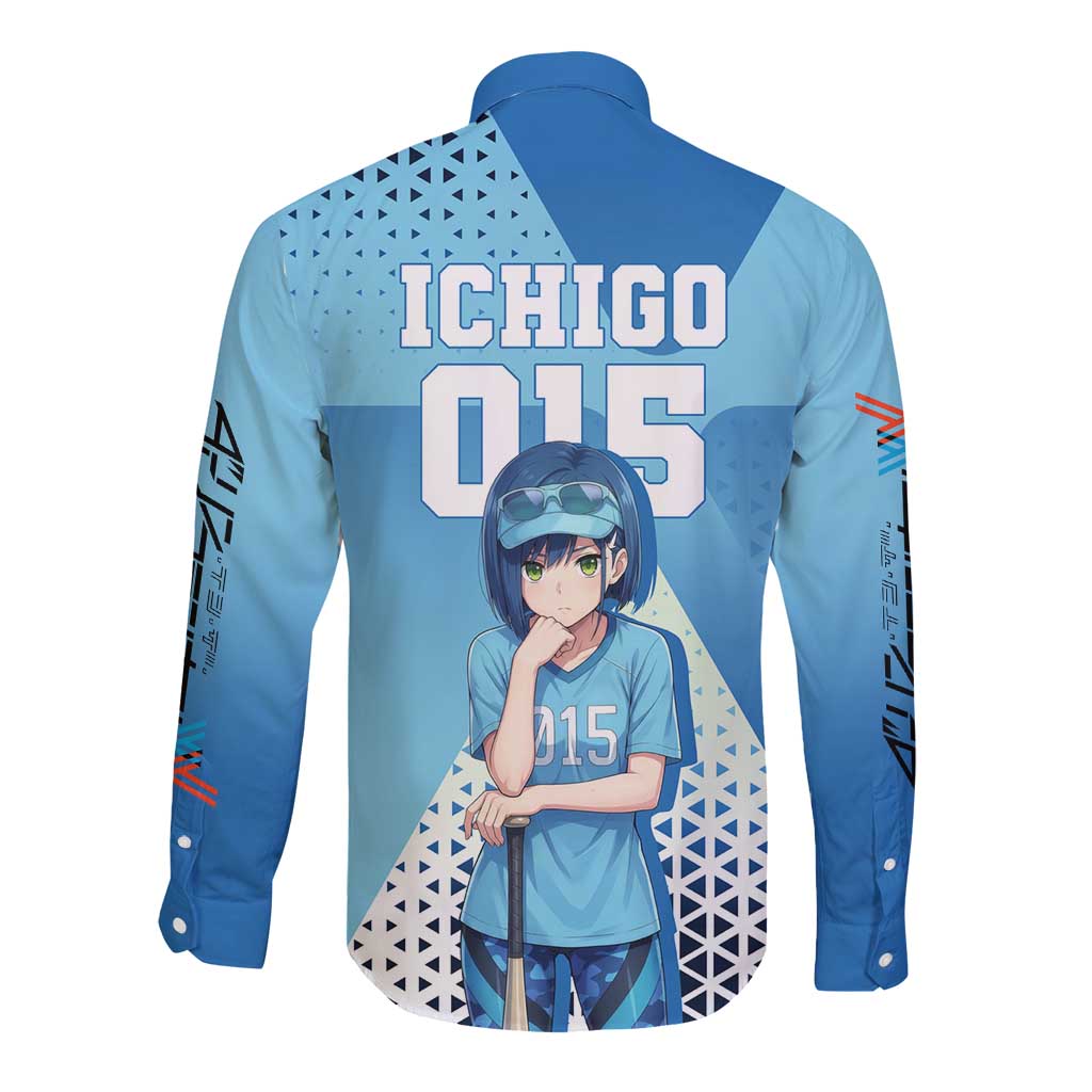 Ichigo Long Sleeve Button Shirt Cool Blue Baseball Anime Style