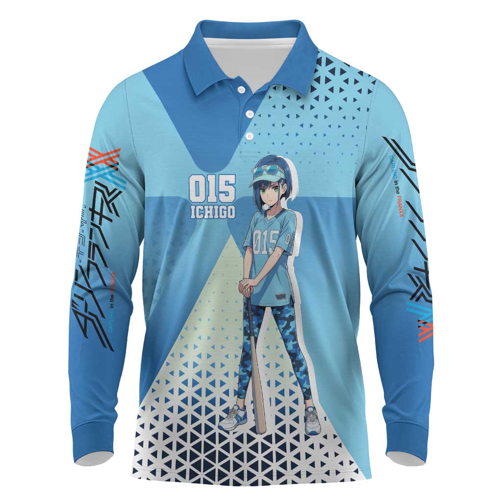 Ichigo Long Sleeve Polo Shirt Cool Blue Baseball Anime Style