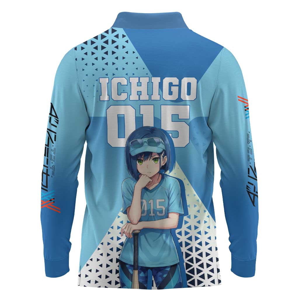 Ichigo Long Sleeve Polo Shirt Cool Blue Baseball Anime Style