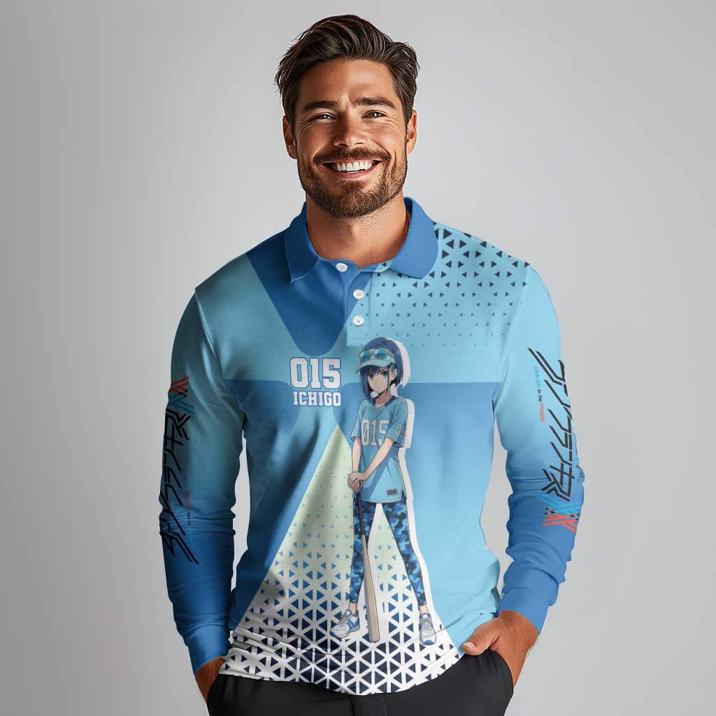 Ichigo Long Sleeve Polo Shirt Cool Blue Baseball Anime Style