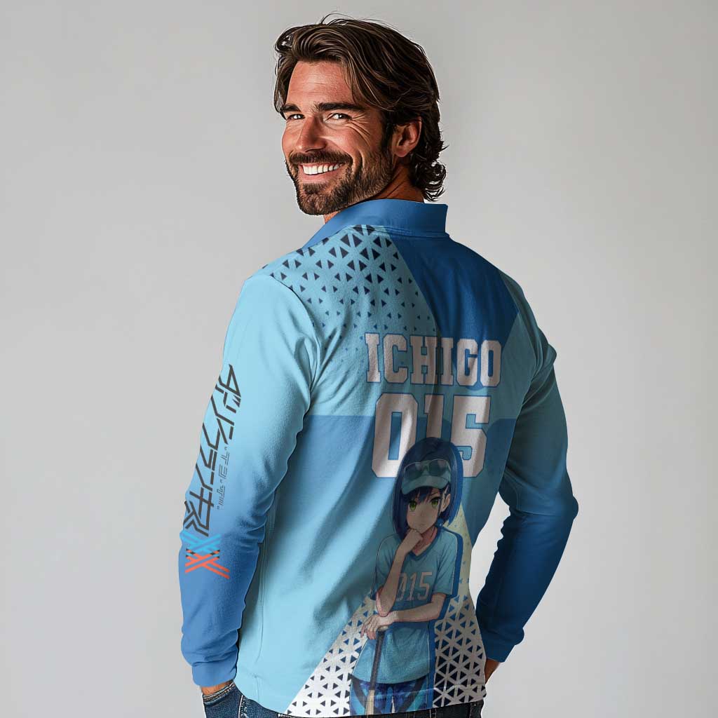 Ichigo Long Sleeve Polo Shirt Cool Blue Baseball Anime Style