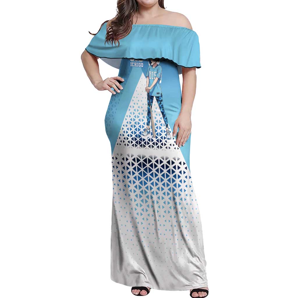 Ichigo Off Shoulder Maxi Dress Cool Blue Baseball Anime Style