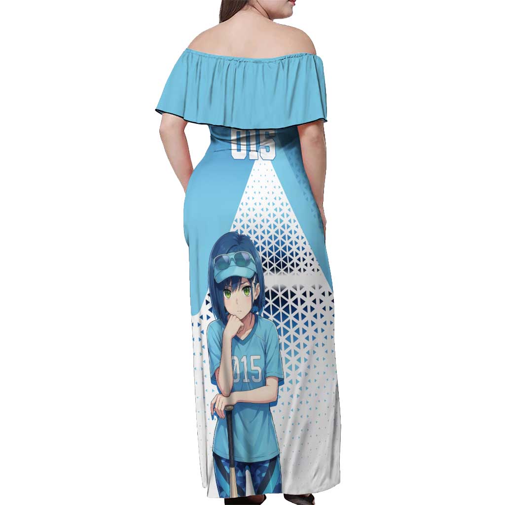 Ichigo Off Shoulder Maxi Dress Cool Blue Baseball Anime Style