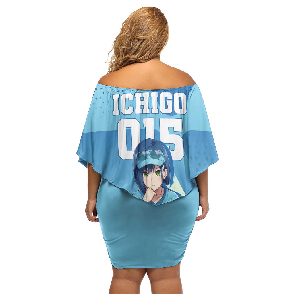 Ichigo Off Shoulder Short Dress Cool Blue Baseball Anime Style