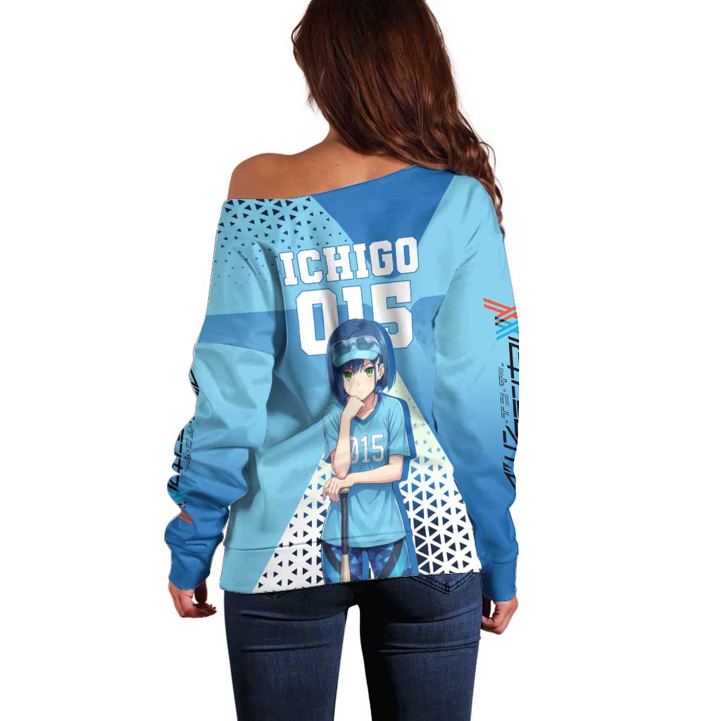 Ichigo Off Shoulder Sweater Cool Blue Baseball Anime Style