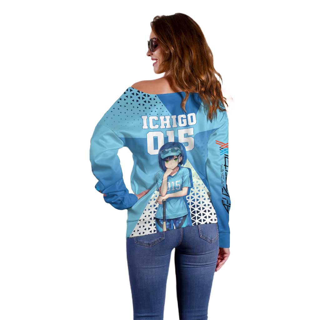 Ichigo Off Shoulder Sweater Cool Blue Baseball Anime Style