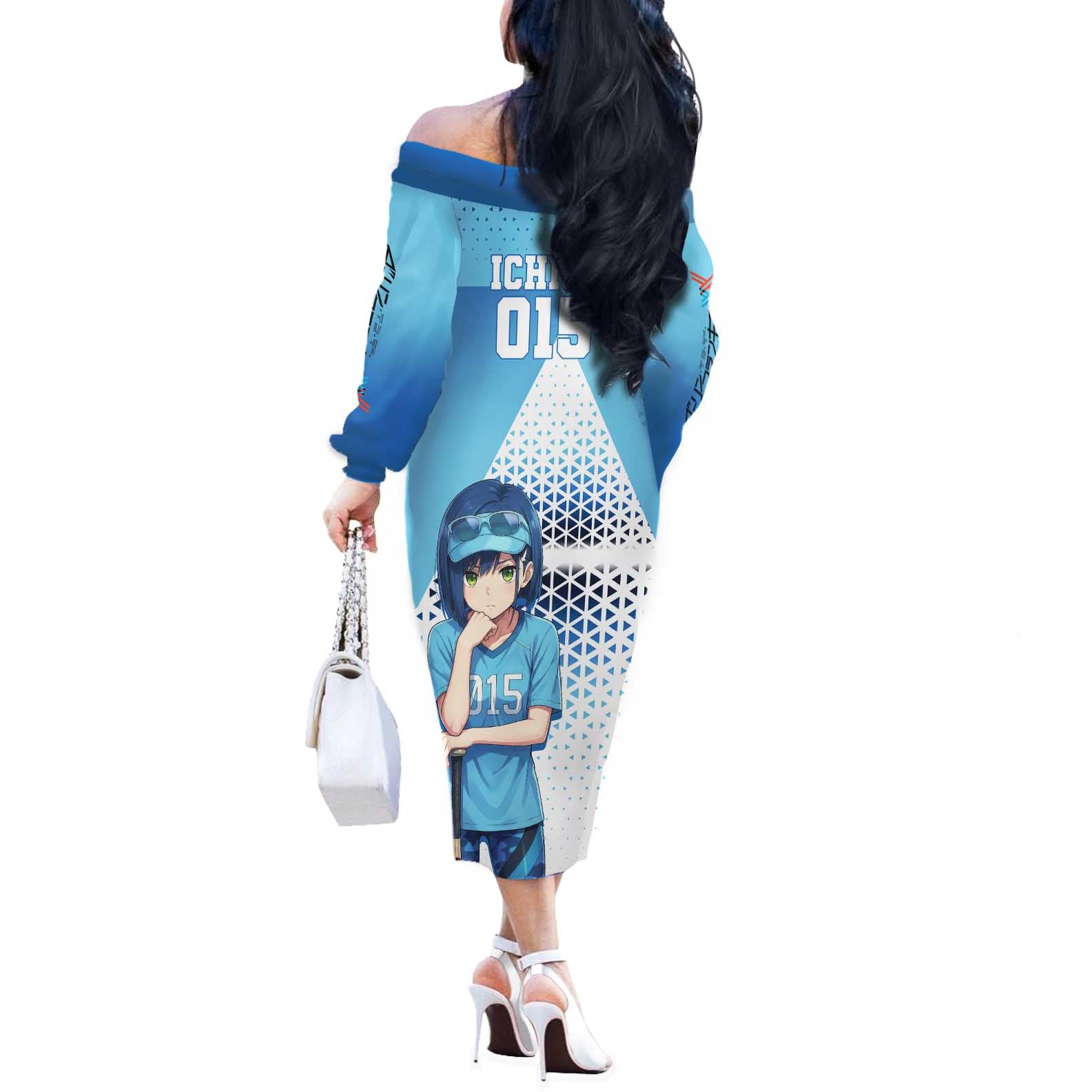 Ichigo Off The Shoulder Long Sleeve Dress Cool Blue Baseball Anime Style