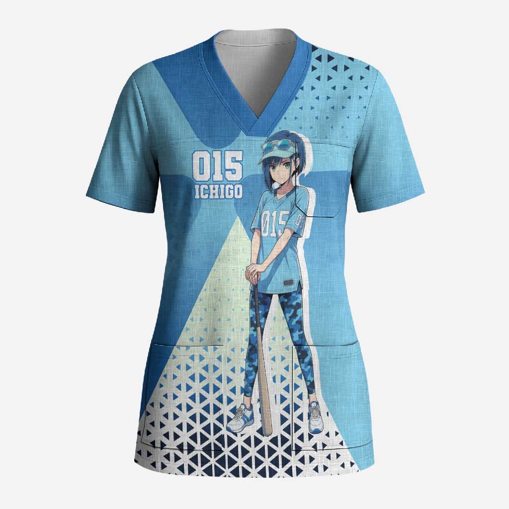 Ichigo Scrub Top Cool Blue Baseball Anime Style
