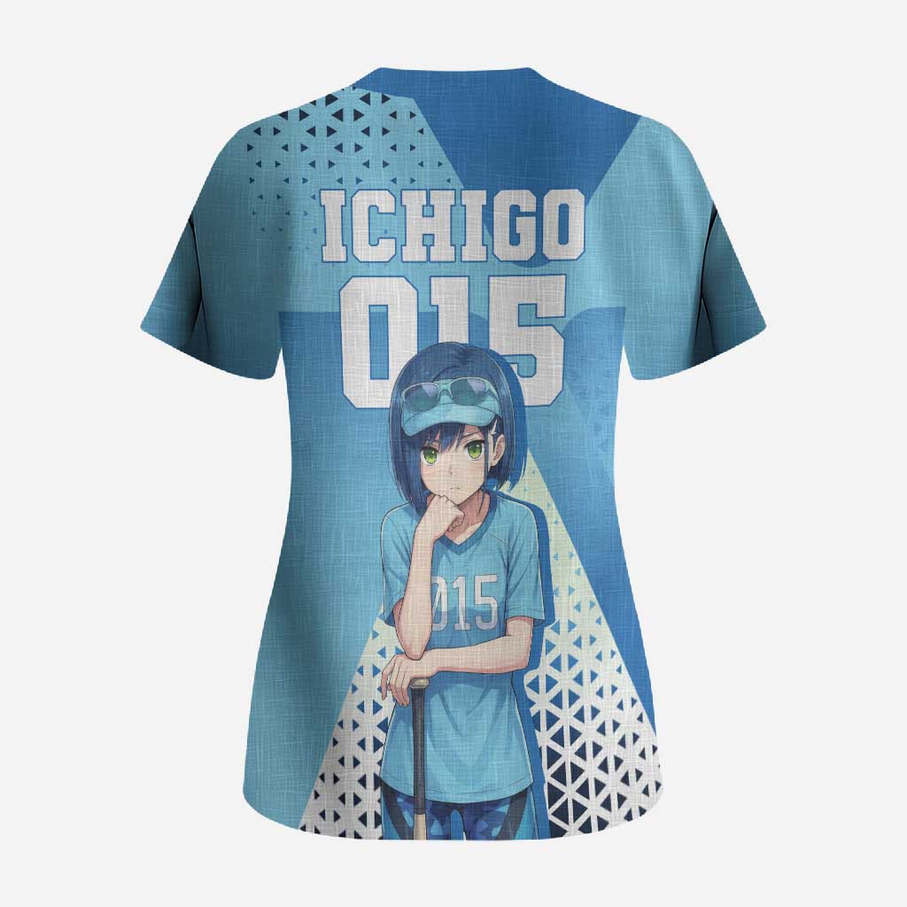Ichigo Scrub Top Cool Blue Baseball Anime Style