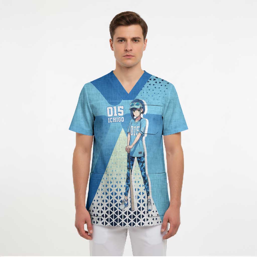 Ichigo Scrub Top Cool Blue Baseball Anime Style
