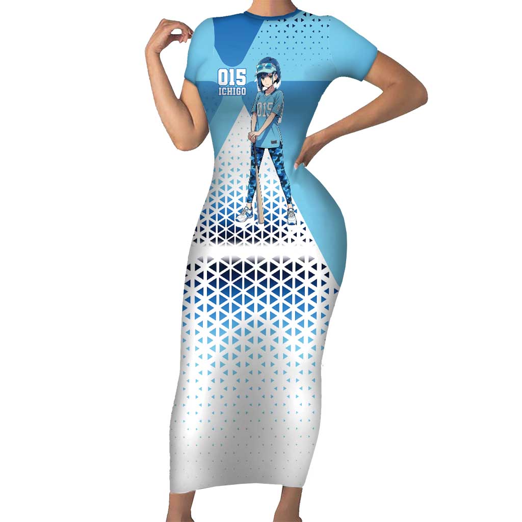 Ichigo Short Sleeve Bodycon Dress Cool Blue Baseball Anime Style
