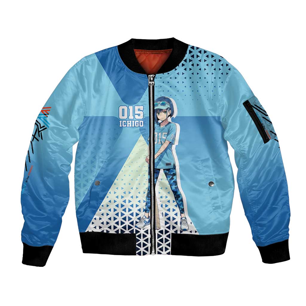 Ichigo Sleeve Zip Bomber Jacket Cool Blue Baseball Anime Style