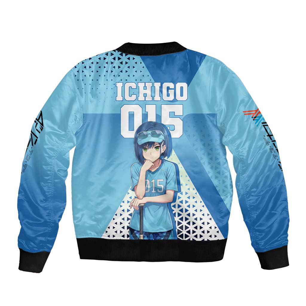 Ichigo Sleeve Zip Bomber Jacket Cool Blue Baseball Anime Style
