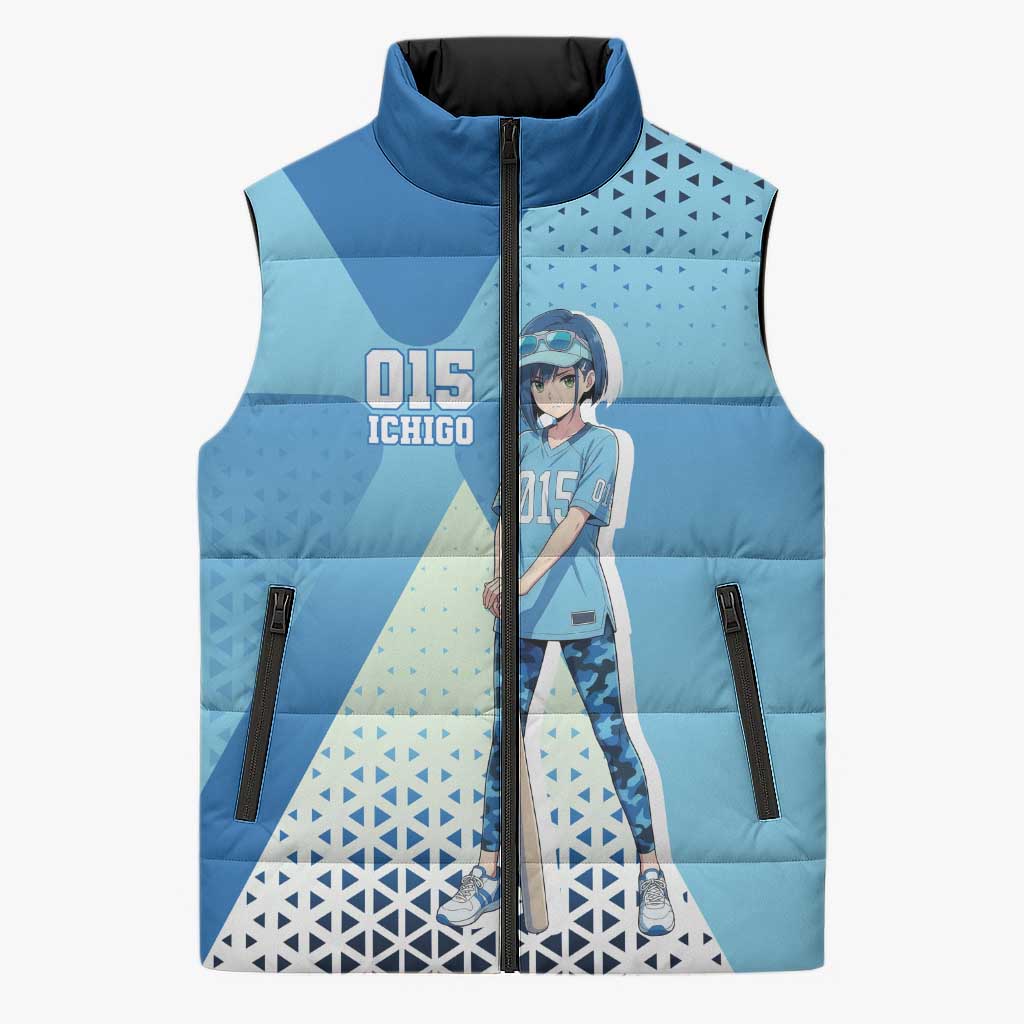 Ichigo Sleeveless Puffer Jacket Cool Blue Baseball Anime Style