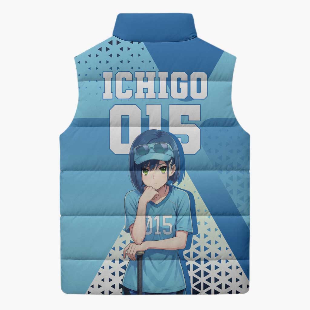 Ichigo Sleeveless Puffer Jacket Cool Blue Baseball Anime Style